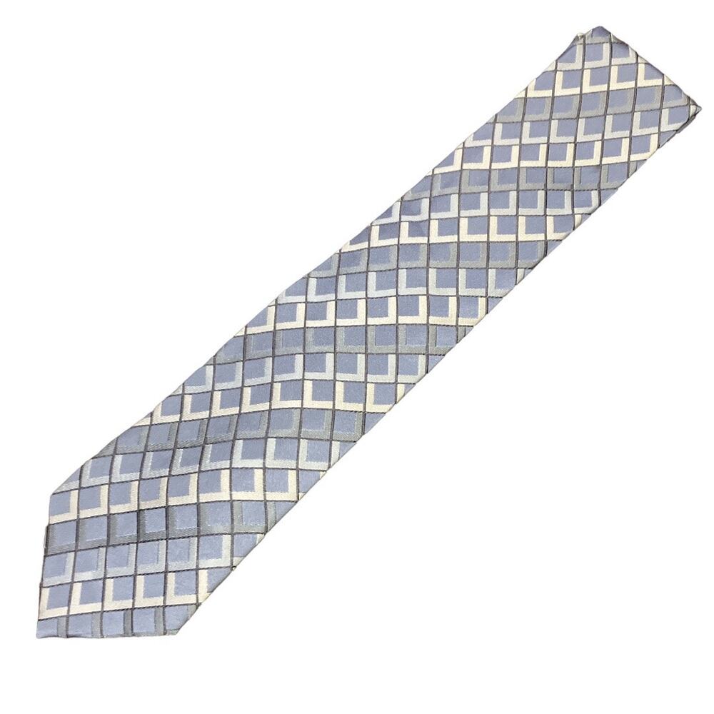 BCBG Attitude Diamond Pattern Silk Tie Blue Silver